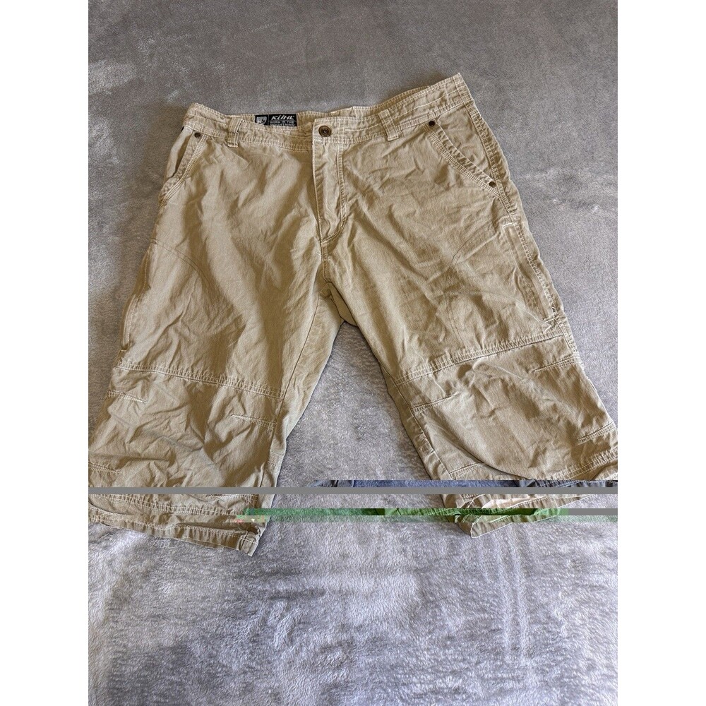 Kuhl Shorts Mens Size 34 Beige Flat Front Hiking Travel Chino Cotton